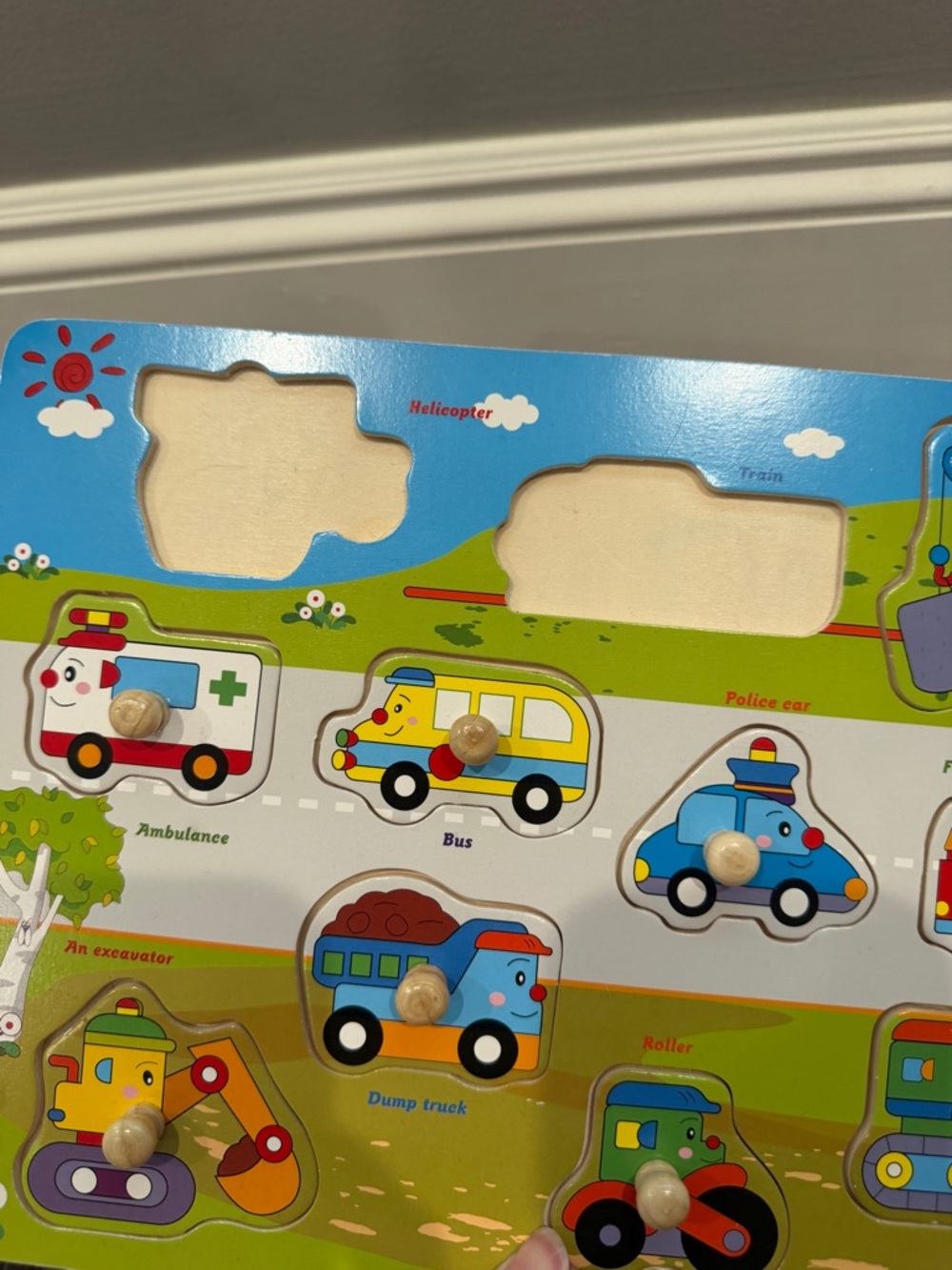 Asher & Olivia Wooden Vehicles Peg Puzzle Colorful Kids Toy Toddler Kids Infant - Picture 3 of 5